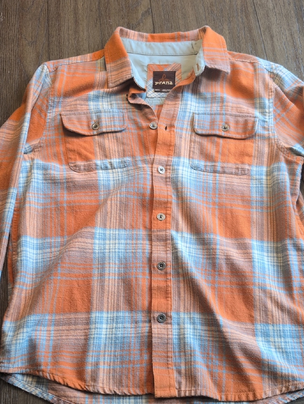 Prana Orange & Light Blue Plaid Button-Up Shirt